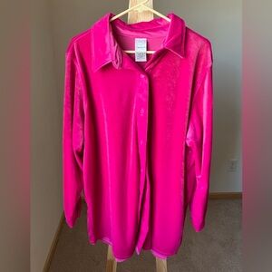 3 for $30 🎁 Roaman's Women’s Button Down Shirt 1X Blouse Vibrant Pink Velvet